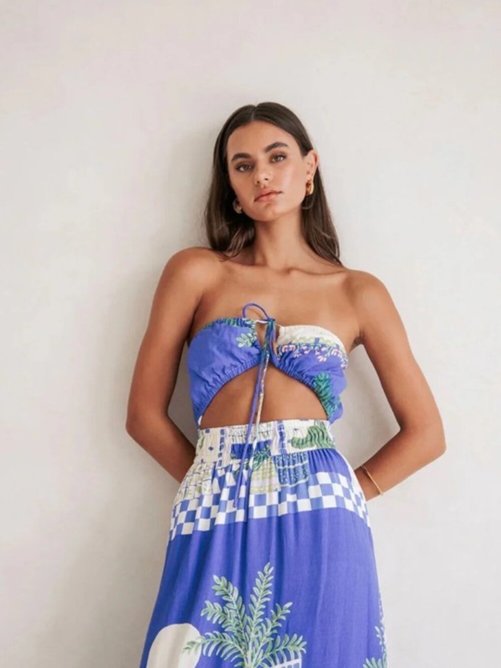 Sabo Blue and White Strapless Cutout Maxi Dress AUS 6 USA 2